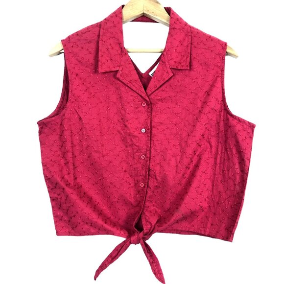 Faded Glory Tops - Faded Glory Red Sleeveless Button Front Tie Waist Blouse Large